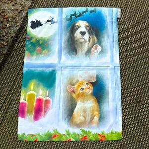 Holiday Animal Garden Flag, Kitten, Dog Spaniel Santa Christmas
